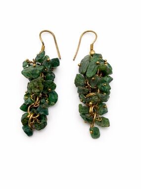 Green Cluster Stone Dangle Earrings with Gold-Tone Accents